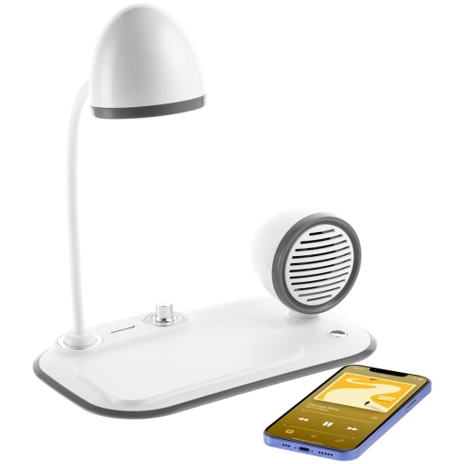 Изображение №3 | Лампа с колонкой и беспроводной зарядкой Flashback, белая