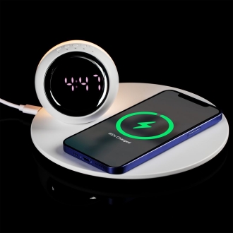 Изображение №9 | Станция беспроводной зарядки с часами и подсветкой GlobeBee, белая