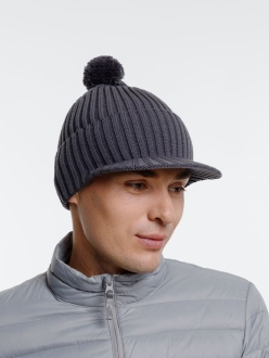 Изображение №7 | Вязаная шапка с козырьком Peaky, серая (антрацит)