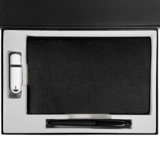 Изображение №4 | Коробка Silk с ложементом под ежедневник 13x21 см, флешку и ручку, ver. 2, черная