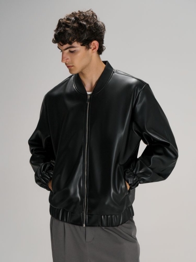 Изображение №1 | Бомбер из искусственной кожи Univer, черный, размер XS/S