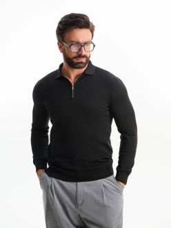 Изображение №1 | Рубашка поло мужская с длинным рукавом Terrazzo, черная, размер S/M