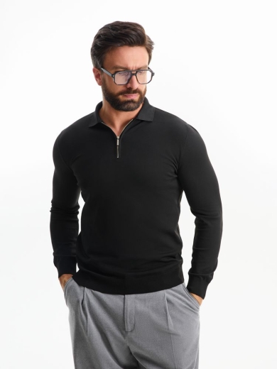 Изображение №1 | Рубашка поло мужская с длинным рукавом Terrazzo, черная, размер S/M