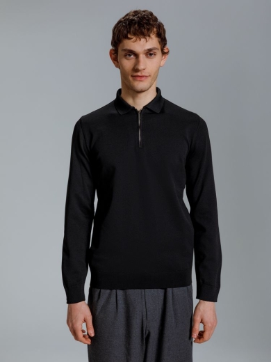Изображение №6 | Рубашка поло мужская с длинным рукавом Terrazzo, черная, размер S/M