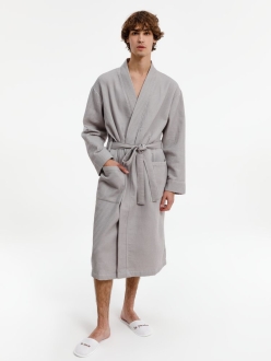Изображение №7 | Халат вафельный Kimono, светло-серый, размер M/L