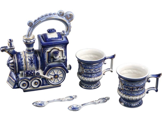 Изображение №1 | Чайный набор «Поезд» (белый/синий)