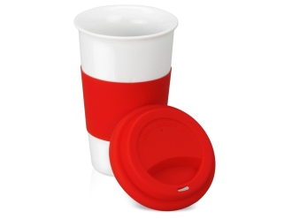 Изображение №2 | Кружка «Нью-Йорк» с силиконовой крышкой и манжетой (красный/белый)