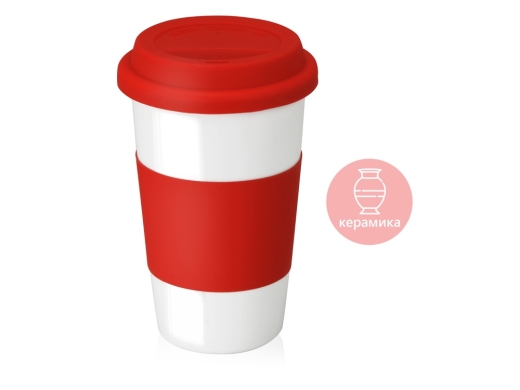 Изображение №1 | Кружка «Нью-Йорк» с силиконовой крышкой и манжетой (красный/белый)