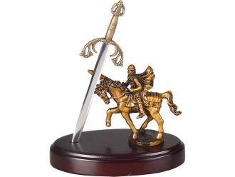 Изображение №1 | Нож на подставке «Сэр Ланселот» (серебристый/золотистый/красное дерево)