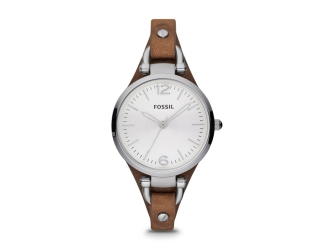 Изображение | Часы наручные, женские (корпус- серебристый, циферблат- серебристый, крепление- темно-коричневый)