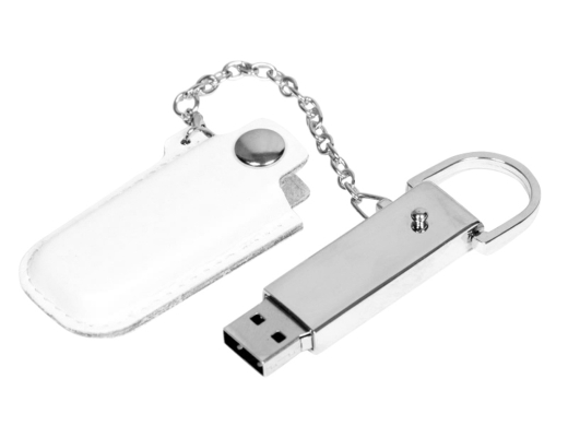 Изображение №2 | USB 2.0- флешка на 16 Гб в массивном корпусе с кожаным чехлом 16Gb (белый/серебристый)