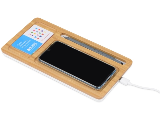 Изображение №2 | Беспроводное зарядное устройство-органайзер из бамбука «Timber» (натуральный/белый)