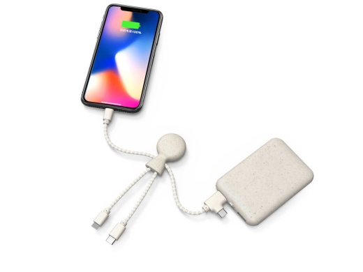 Изображение №4 | Внешний аккумулятор «BioPack» c кабелем «Mr. Bio», 5000 mAh (белый)