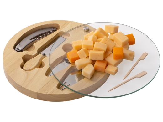 Изображение №1 | Набор для сыра и вина со стеклянной крышкой «Rendezvous» (ножи- натуральный/серебристый, коробка- натуральный/прозрачный)