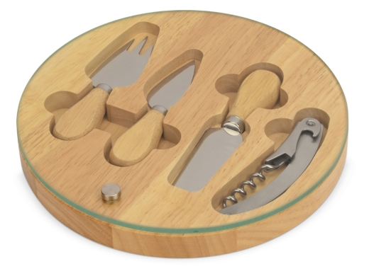 Изображение №2 | Набор для сыра и вина со стеклянной крышкой «Rendezvous» (ножи- натуральный/серебристый, коробка- натуральный/прозрачный)