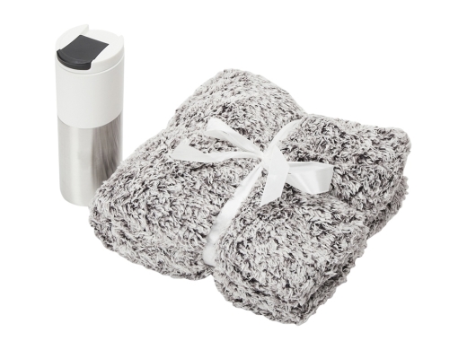 Изображение №2 | Подарочный набор «Хюгге» с пледом и термокружкой (плед- бело-черный, термокружка- белый/серебристый)