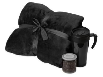 Изображение №1 | Подарочный набор «Tasty hygge» с пледом, термокружкой и миндалем в шоколадной глазури (черный)