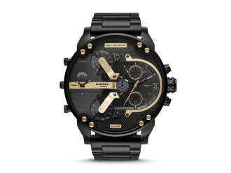 Изображение №1 | Часы наручные, мужские (корпус- черный, циферблат- черный, крепление- черный/желтое золото)