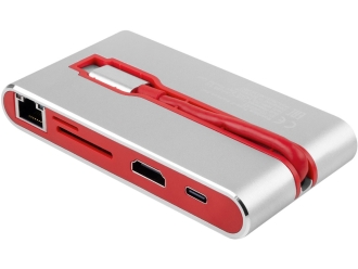 Изображение №3 | Хаб 8-в-1 Type-C «Hermes», USB 3.0 x 3, Type-C PD, HDMI, LAN, картридер (красный)