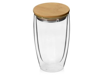 Изображение №1 | Стакан с двойными стенками и бамбуковой крышкой «Batur» (прозрачный, коричневая крышка)