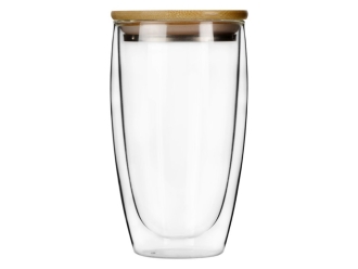 Изображение №2 | Стакан с двойными стенками и бамбуковой крышкой «Batur» (прозрачный, коричневая крышка)