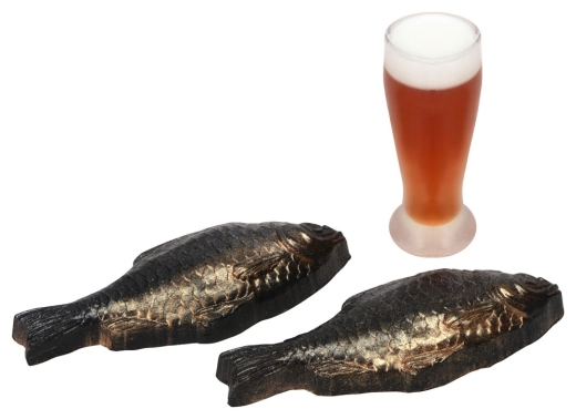 Изображение №2 | Набор мыла ручной работы «Пиво и рыба» (оранжевый прозрачный/белый/темно-серый/золотистый)