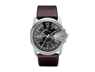 Изображение №1 | Часы наручные, мужские (корпус- стальной, циферблат- темно-серый, крепление- коричневый)