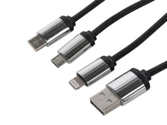 Изображение №3 | Кабель 3-в-1 с подсветкой логотипа «Ion» (черный, серый)