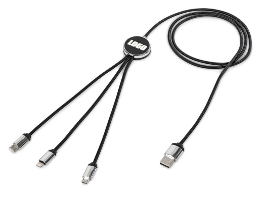 Изображение №1 | Кабель 3-в-1 с подсветкой логотипа «Ion» (черный, серый)