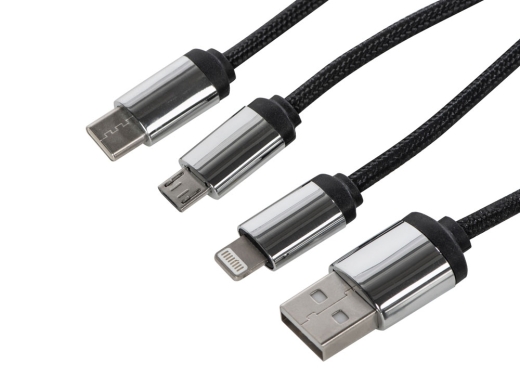 Изображение №3 | Кабель 3-в-1 с подсветкой логотипа «Ion» (черный, серый)