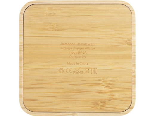 Изображение №5 | USB-хаб с беспроводной зарядкой из бамбука «Plato», 5 Вт (натуральный)