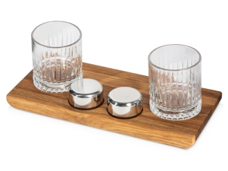 Изображение №1 | Набор для виски и коктейлей на подставке из дуба «Savour» (натуральный, прозрачный, серебристый)
