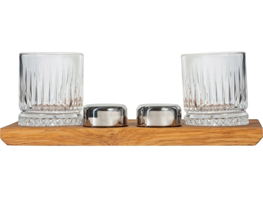 Изображение №2 | Набор для виски и коктейлей на подставке из дуба «Savour» (натуральный, прозрачный, серебристый)