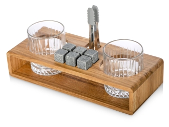 Изображение №1 | Набор для виски и коктейлей на подставке из дуба «Whiskey Party» (натуральный, прозрачный, серый, серебристый)