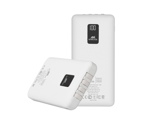 Изображение №9 | Внешний аккумулятор с дисплеем и встроенными кабелями VA2210, 10000 mAh (белый)