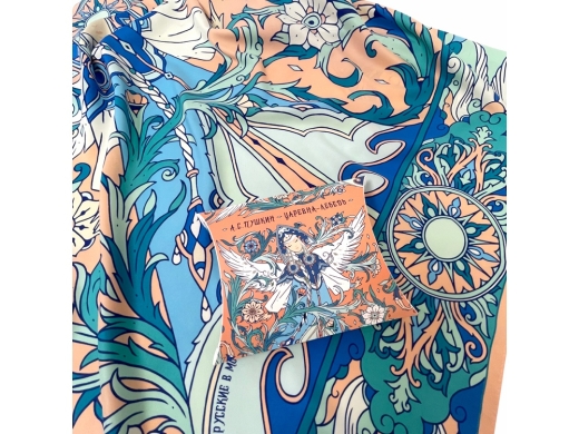 Изображение №7 | Платок «Царевна Лебедь» (синий, белый, розовый)