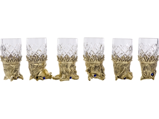 Изображение №5 | Подарочный набор «Русская охота» (стопки- прозрачный/золотистый, шкатулка- темно-коричневый/рыжий)