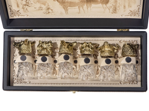 Изображение №2 | Подарочный набор «Русская охота» (стопки- прозрачный/серебристый, шкатулка- темно-коричневый/молочный)