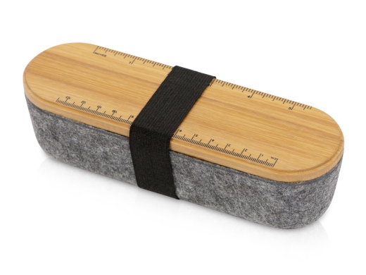 Изображение №1 | Пенал с линейкой и подставкой для телефона из бамбука «Haruki» (натуральный, серый)