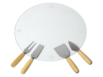 Изображение №2 | Набор для сыра со стеклянной доской «Gauda» (прозрачный, натуральный, коричневый)