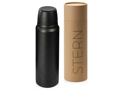 Изображение №1 | Вакуумный термос с медной изоляцией «Stern», крафтовый тубус, 1000 мл (черный)
