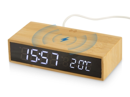 Изображение №1 | Часы настольные с беспроводной зарядкой «Index», 10 Вт (натуральный, черный)