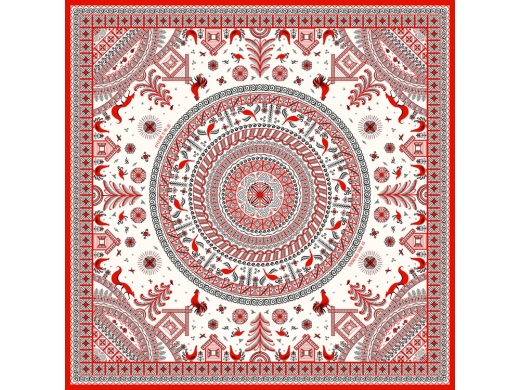 Изображение №1 | Платок «Мезенская роспись» (красный, белый)