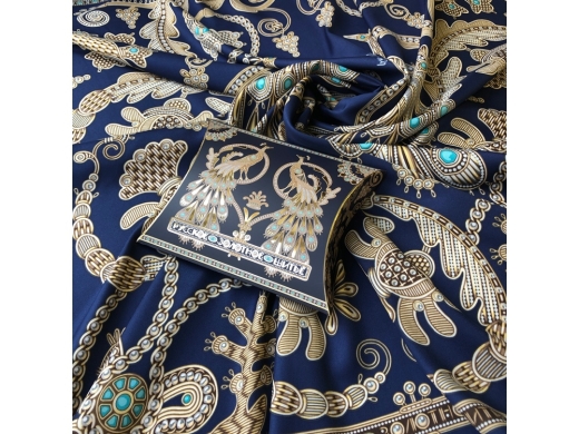 Изображение №10 | Платок «Русское золотное шитьё» (темно-синий, золотистый)