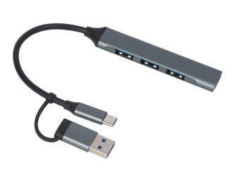 Изображение №1 | USB-хаб «Link» с коннектором 2-в-1 USB-C и USB-A, 2.0/3.0 (серый)