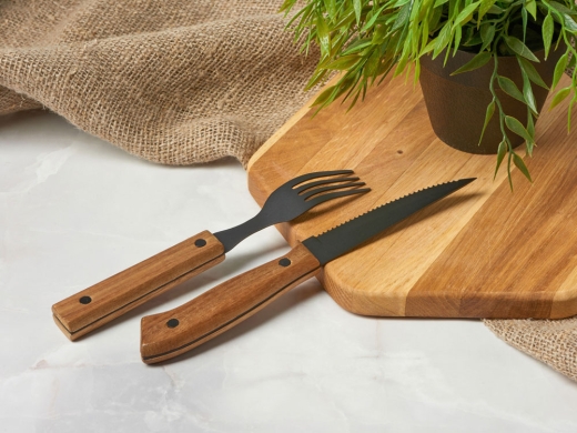 Изображение №7 | Набор приборов для стейка «Remy» (черный, натуральный коричневый)