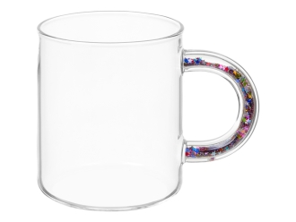 Изображение №2 | Стеклянная кружка с блестками в ручке «Feria» (прозрачный, разноцветный)