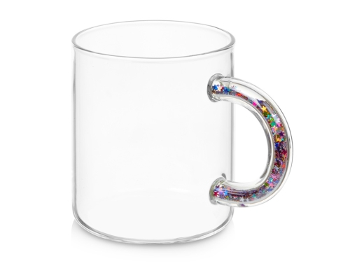 Изображение №1 | Стеклянная кружка с блестками в ручке «Feria» (прозрачный, разноцветный)