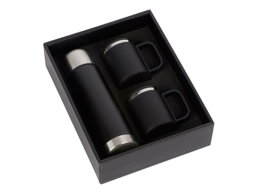 Изображение №1 | Набор «Лисбон»: термос и 2 термокружки v.2 (черный/серебристый)