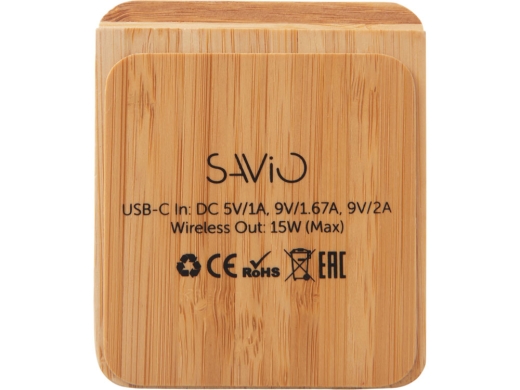 Изображение №5 | Беспроводное зарядное устройство 2-в-1 с подсветкой лого «Reedia S4», 15 Вт (черный/натуральный)